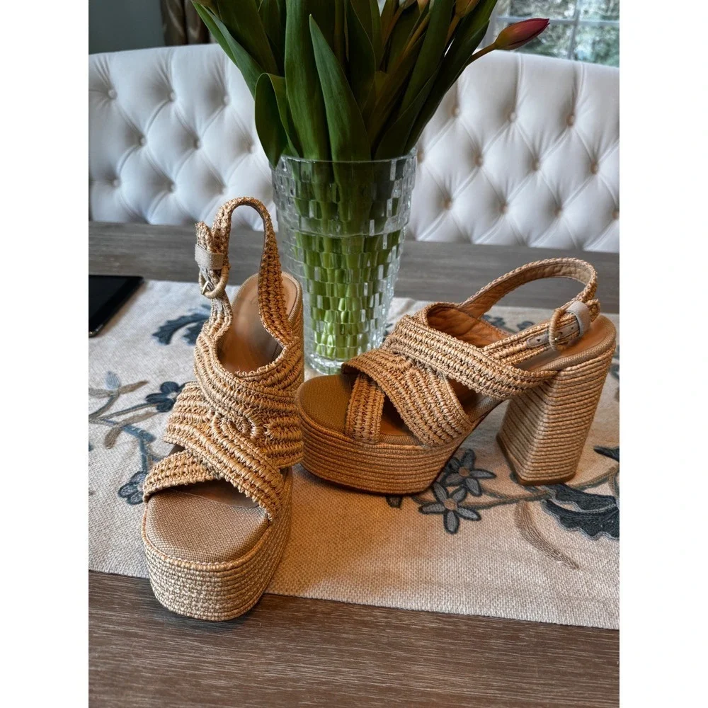 Castaner Espadrille Platform Sandals Woven Raffia‎ Heels Summer Size 39